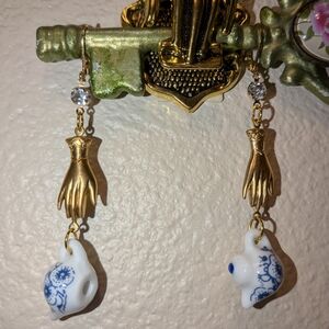 Gold and Blue Handcrafted Earrings